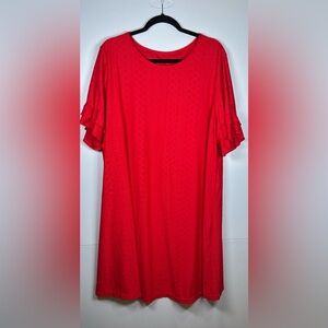Red Eyelet ALine Dress with Ruffled Short Sleeves. Fully Lined. Size XXXL.